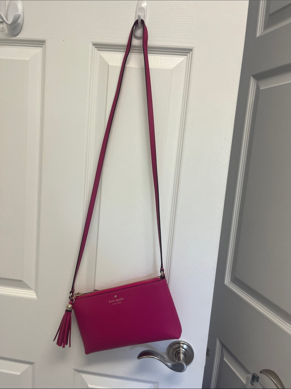 kate spade Bright Fuchsia Leather Crossbody with Tassel